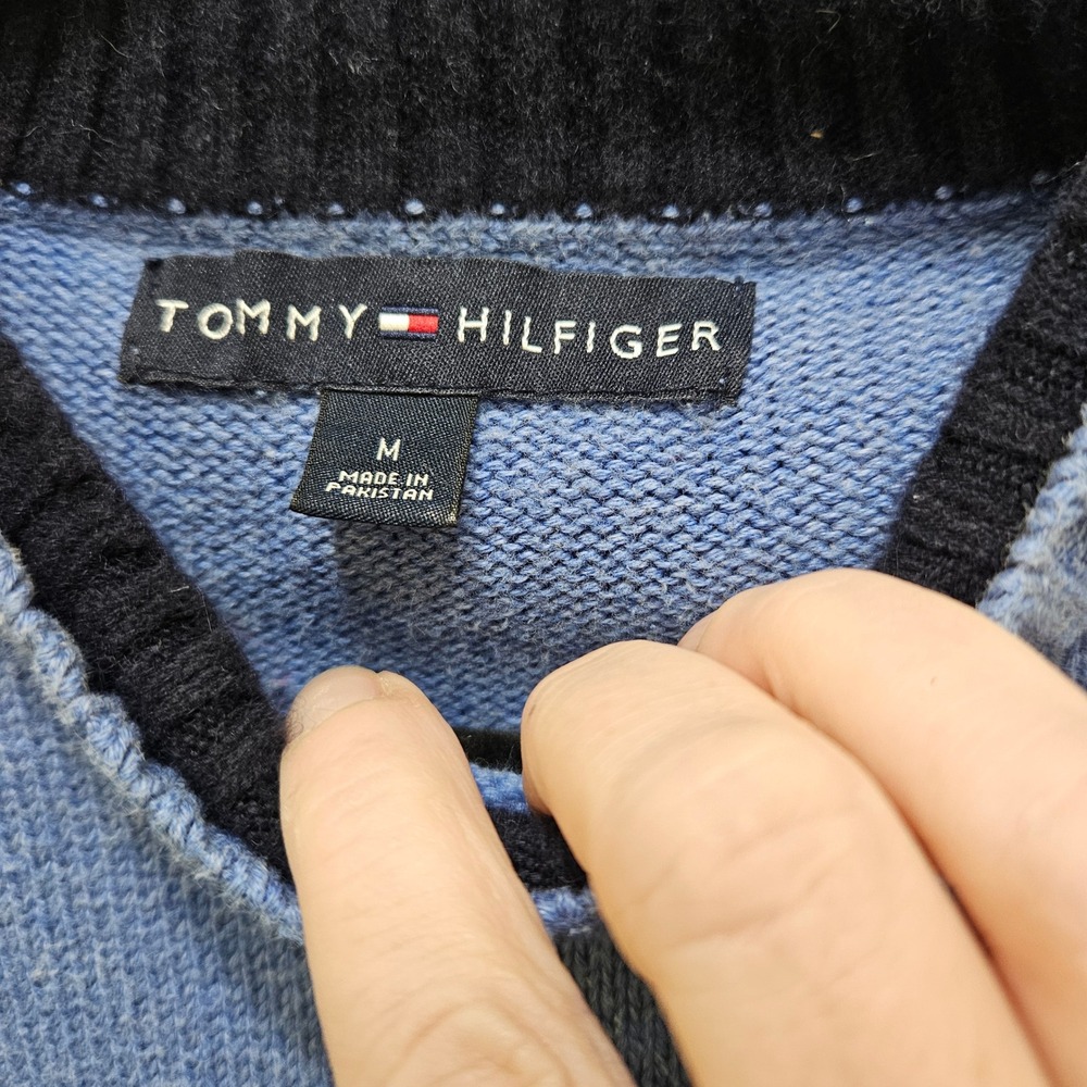 Tommy Hilfiger Mens Medium Blue Cotton Wool Blend Striped Knit Sweater - Picture 3 of 10